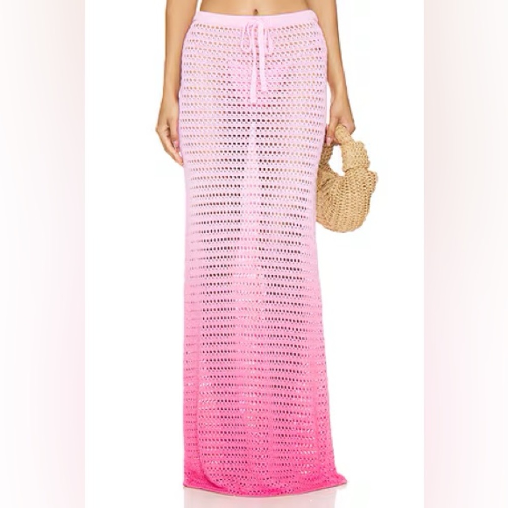 Lovers + Friends Pink Ombre Crochet Pencil Skirt